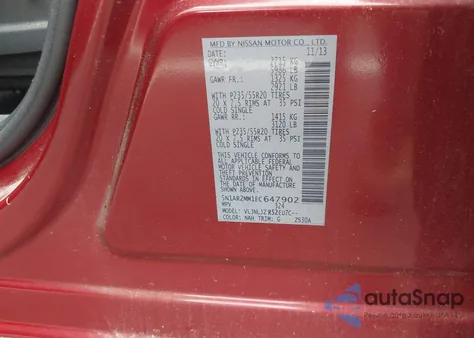 2014 Nissan Pathfinder Platinum z USA, uszkodzony, nr VIN 5N1AR2MM1EC647902